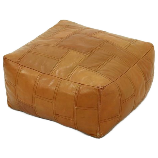 Mid-century Patchwork Cognac Leather Pouf, 1970s 1