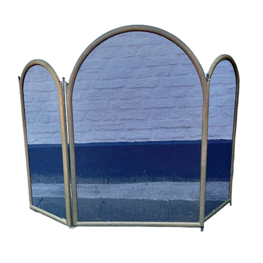 Driedelig Messing Haardscherm Met Zwart Gaas, 71 Cm Hoog 1