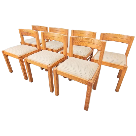Set 7 Vico Magistretti Grenen Eetkamerstoelen ‘60 Stoel 1