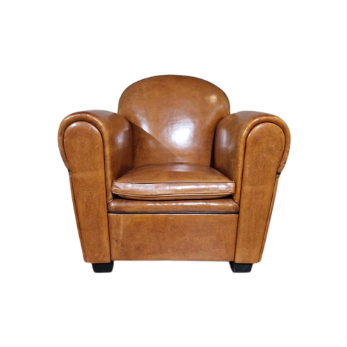 Vintage Schapenleren Clubfauteuil - Bruin - Cognac