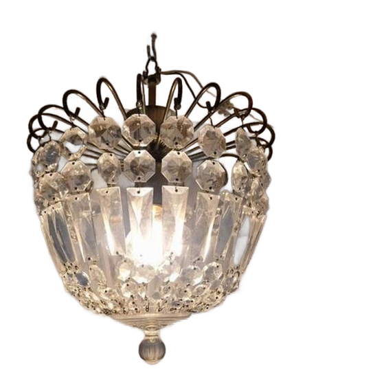 Vintage Kristallen Luchter Met Prismen Glas 1