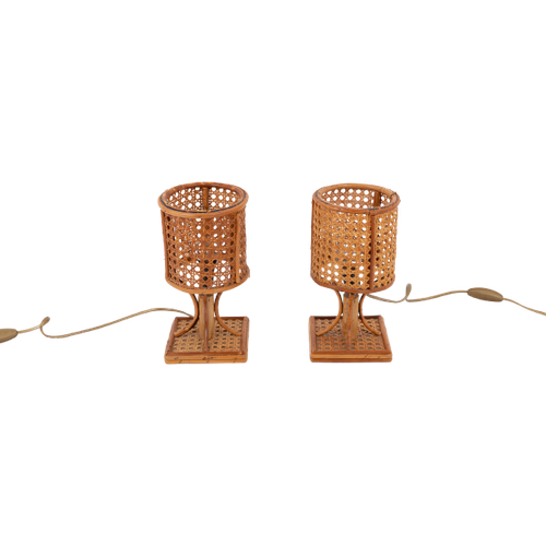 Pair Of Bamboo-Rattan Table Lamps, Italy 1980S