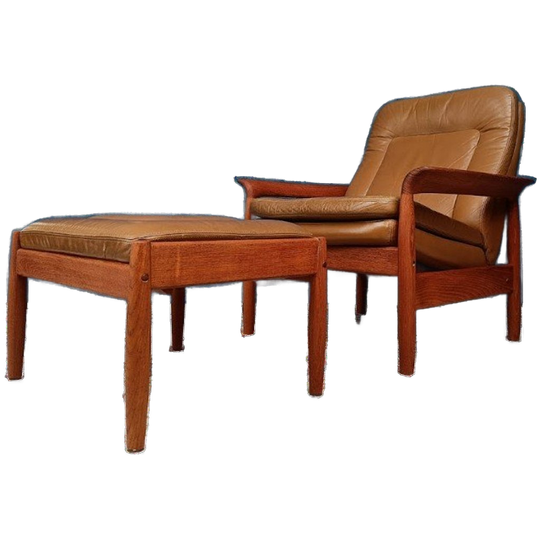 Vintage Fauteuil Met Voetenbank, Deens Design 1