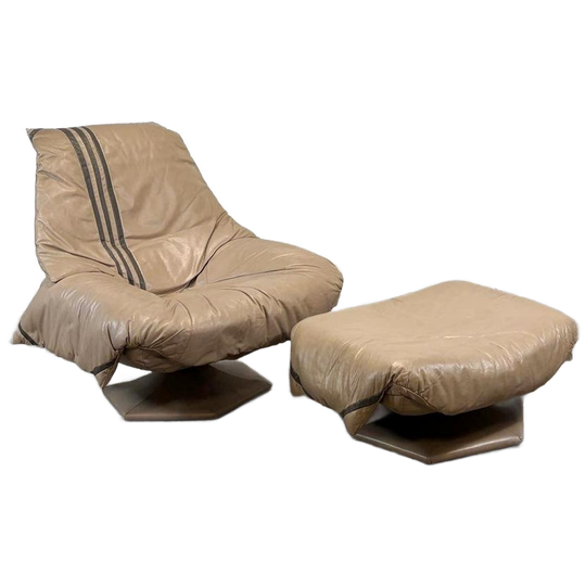 Vintage Space Age Leren Fauteuil En Ottoman, Dover Design 1