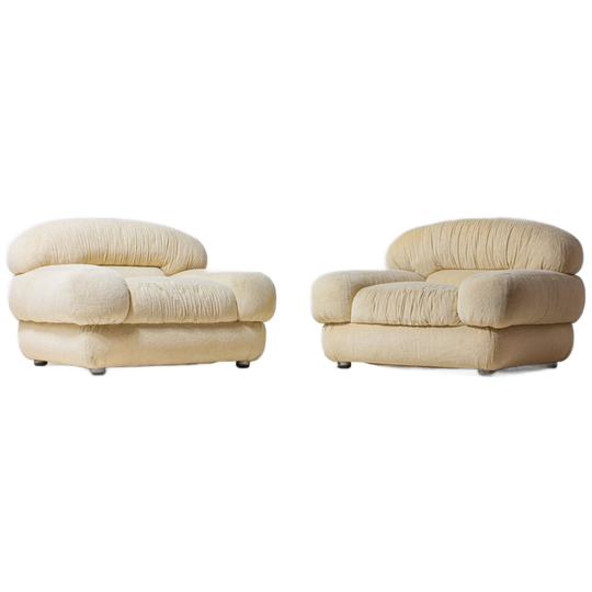 Comfortable Mid-century Italiaanse Lounge Fauteuils In Beige Velvet, 1970 1