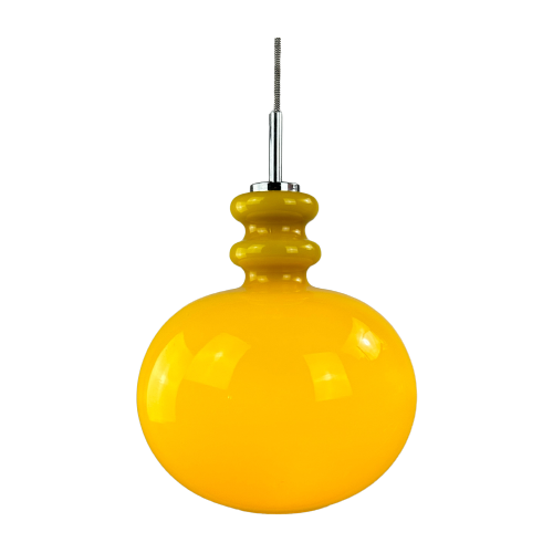 Large Yellow Glass Pendant Light Xl By Peill And Putzler, 1960