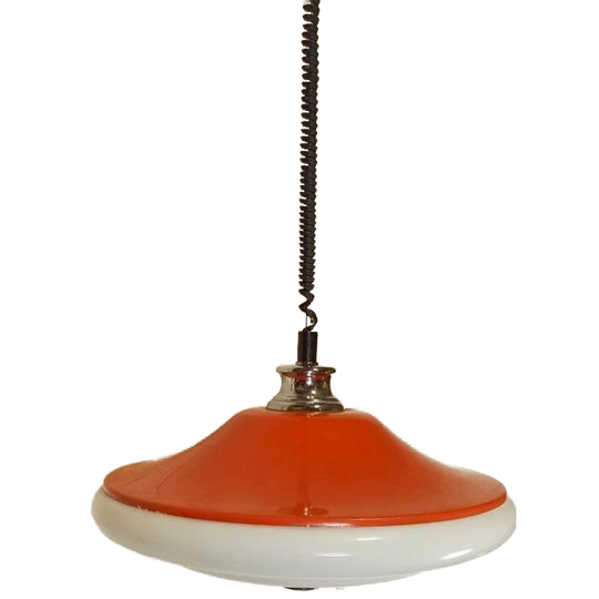 Xl Vintage Space Age Ufo Pullout Hanglamp, Oranje En Wit 1