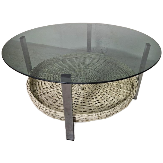 Space Age Salontafel Rond Rookglazen Blad 1