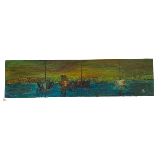 Langwerpig Schilderij - Boten - Olie Op Doek 1
