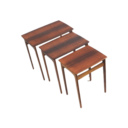 Deense Vintage Palissander Mimiset / Set Van 3 Bijzettafels Gemaakt In De Jaren '60 1