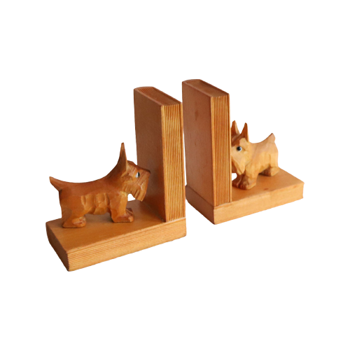 Art Deco Set Boekensteunen Schnauzer, Duitsland Jaren '30