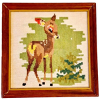 Vintage Geborduurd Schilderij Bambie Hertje Vintage Jaren 60 thumbnail 1