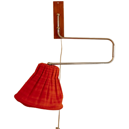 Vintage Mid-century Zwenk-arm Wandlamp – Teakhout & Chroom 1