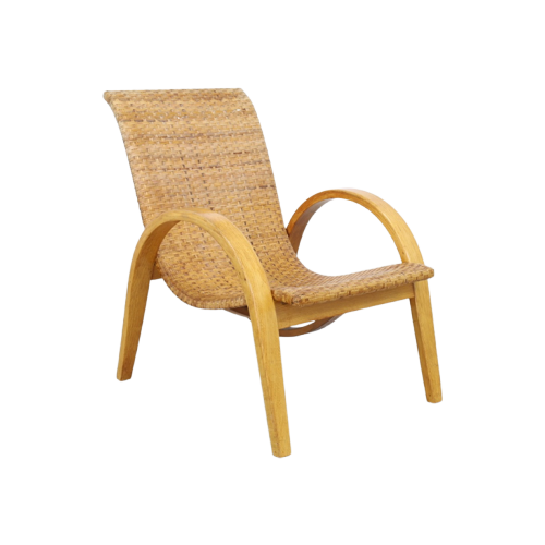 Zeldzame Vintage Fauteuil Riet Hout, 1960S