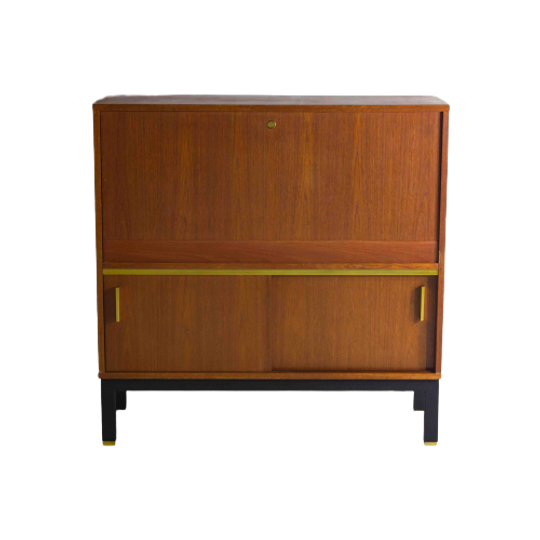 Mid-century Barkast In Vintage Teak Met Messing Accenten 1