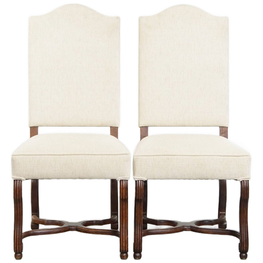 Luxe En Comfortabele Set Van 2 Antieke Eetkamerstoelen Met Chique Beige Stoffering 1