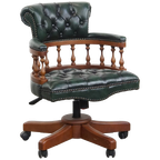 Stijlvolle Functionele Rundleren En Houten Donkergroene Chesterfield Bureaustoel Op Wieltjes thumbnail 1