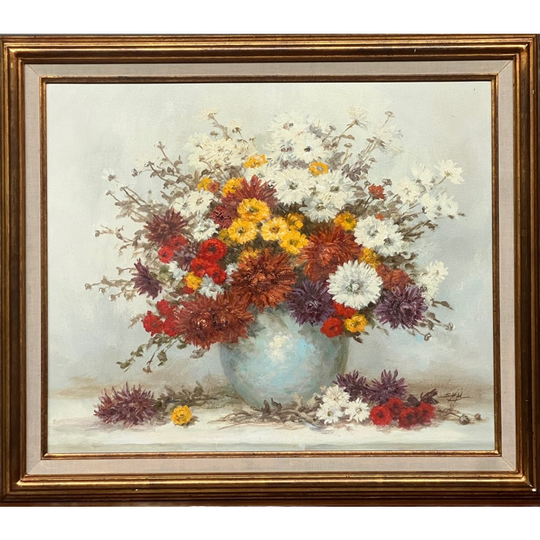 Gesigneerd Stilleven Met Chrysanten. 1