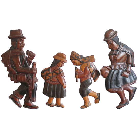 Peruaans Gezin Vintage Houtsnijwerk Muurhangers 1