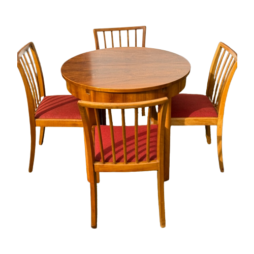Vintage Carl Malmsten Mixed Wood Table And 4 Chairs