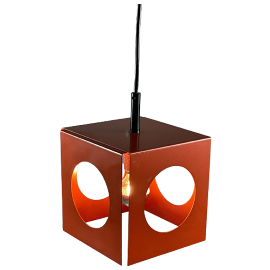 Space Age Design / Pop Art - Cube Shaped - Orange - Hanging Pedant 1