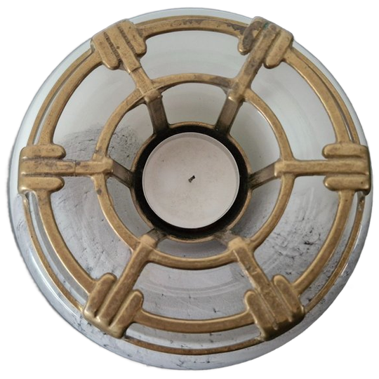 Art Deco Theelichthouder Van Glas En Messing – Ca. 1930–1940 – Ø16 Cm 1