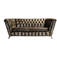 Chesterfield Royal 3-zits Bank – Leer, Antiek Zilver