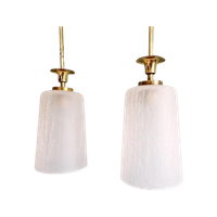 Paar Hangers Van Messing En Gebarsten Glas, 1950-60