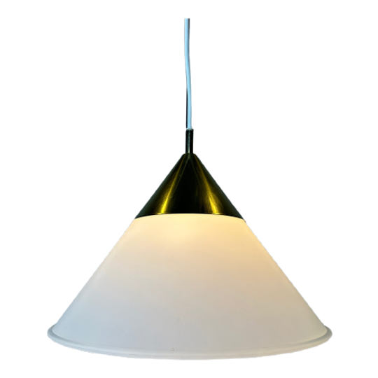 Vintage Glashütte Limburg Hanglamp – Opaline En Messing 1