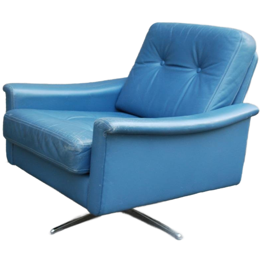 Vintage Fauteuil Blauw Leder 1