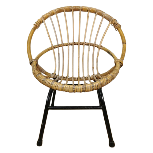 Vintage, Mid Century Boho Rieten Rotan Kinderstoel, Rohé.