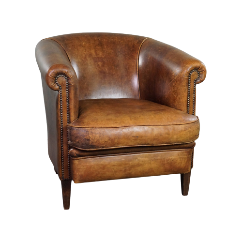 Clubfauteuil Met Prachtig Patina Gemaakt Van Schapenleer