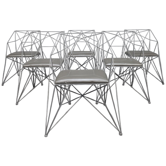 6x Geometric Wire Frame Dining Chairs, Rare 1