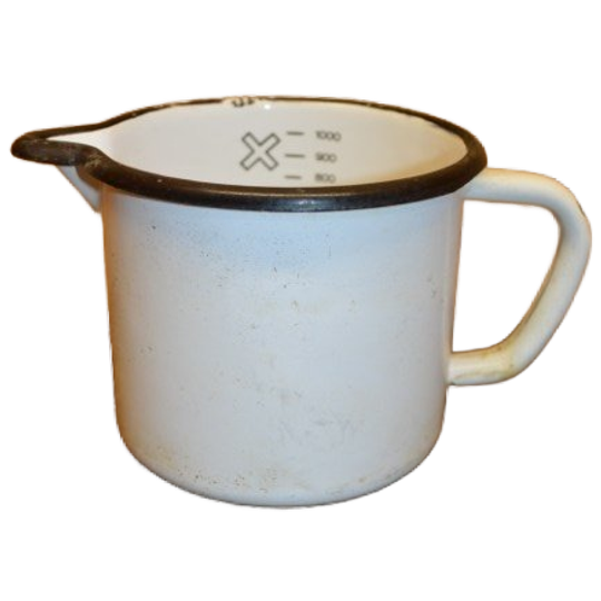 Oud Wit Geëmailleerd Kannetje Met Handvat – Mid Century Keuken- Of Plantenaccessoire 1