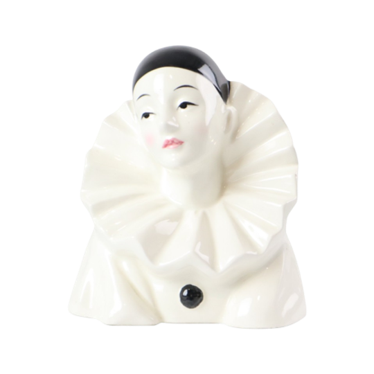 Vintage Pierrot Clown Beeldje Geglazuurd Keramiek Buste Jaren 70 1