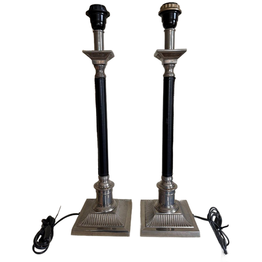 Set Tafellampen Zilver En Zwart Leer 1