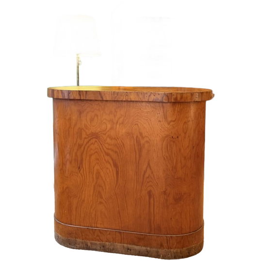 Ancien Comptoir De Boutique Années 30 En Placage De Chêne, Forme Ovale 1