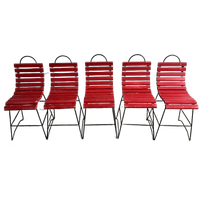 Red Slatted Chair With Black Metal Frame