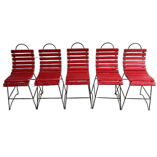 Red Slatted Chair With Black Metal Frame 1
