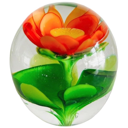 Vintage Murano Glas Presse Papier Oranje Bloem 1970’s 1