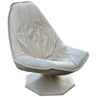 Vintage Draaifauteuil In Crème Leer Octagonal Poot 70's