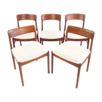 5 Vintage Teakhouten Stoelen Nieuw Gestoffeerd Teddy Deens thumbnail 1