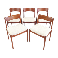 5 Vintage Teakhouten Stoelen Nieuw Gestoffeerd Teddy Deens