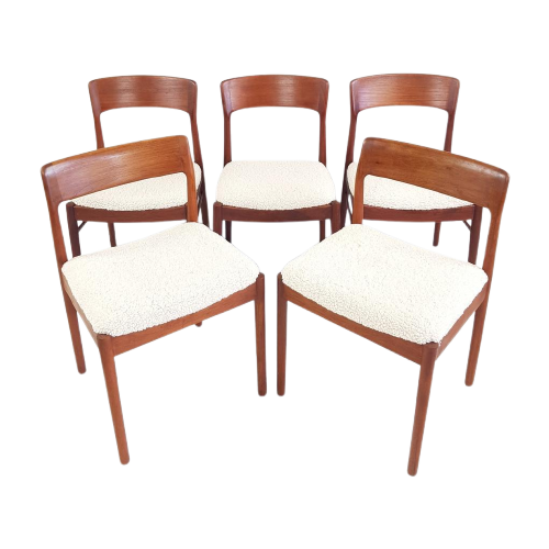 5 Vintage Teakhouten Stoelen Nieuw Gestoffeerd Teddy Deens