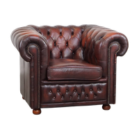 Karaktervolle Donkerrode Engelse Rundleren Chesterfield Fauteuil Met Een Comfortabele Zit