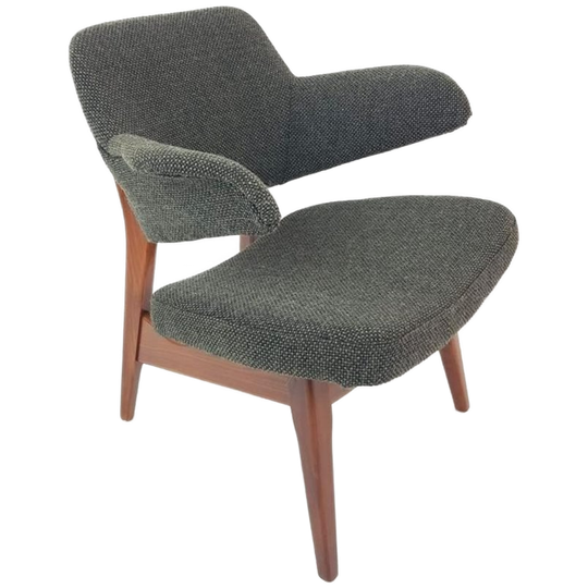 Vintage Louis van Teeffelen Fauteuil Webe Groen Wol De Ploeg 1