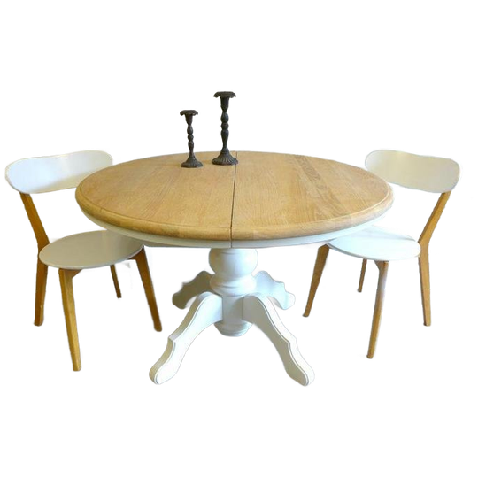 Mooie Witte Landelijke Ronde Eiken Uitschuifbare Eettafel 1