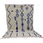 Handgeweven Marokkaanse Berber Tapijt - Blauw En Wit Geometrisch Patroon Met Zigzag (276X180 Cm) thumbnail 1