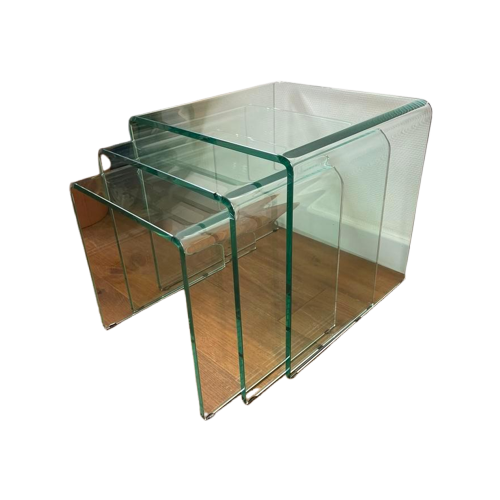 Vintage Glazen Mimiset / Nesting Tables / Salontafel ‘80