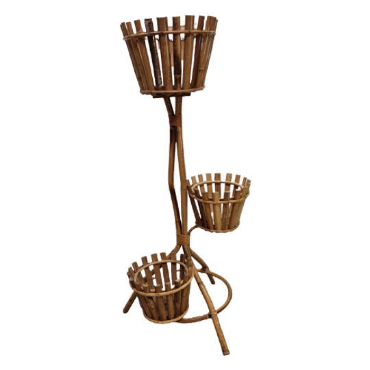Vintage Bamboe En Rotan Plantenstandaard 1